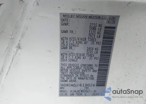 2020 Nissan Pathfinder S 2Wd from USA, damaged, VIN 5N1DR2AN5LC619026